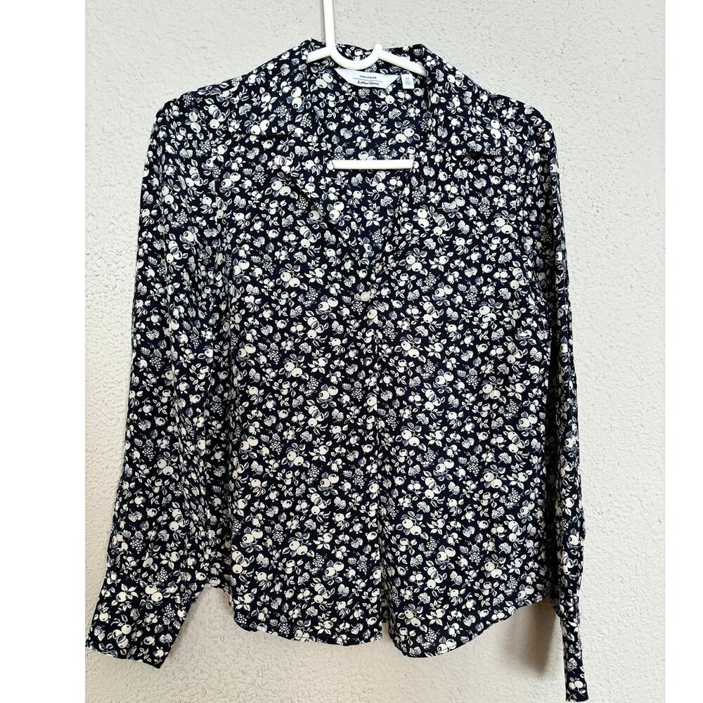 & Other Stories Women's Blue & White Blueberry Floral Blouse Sz 0 XS Extra Small